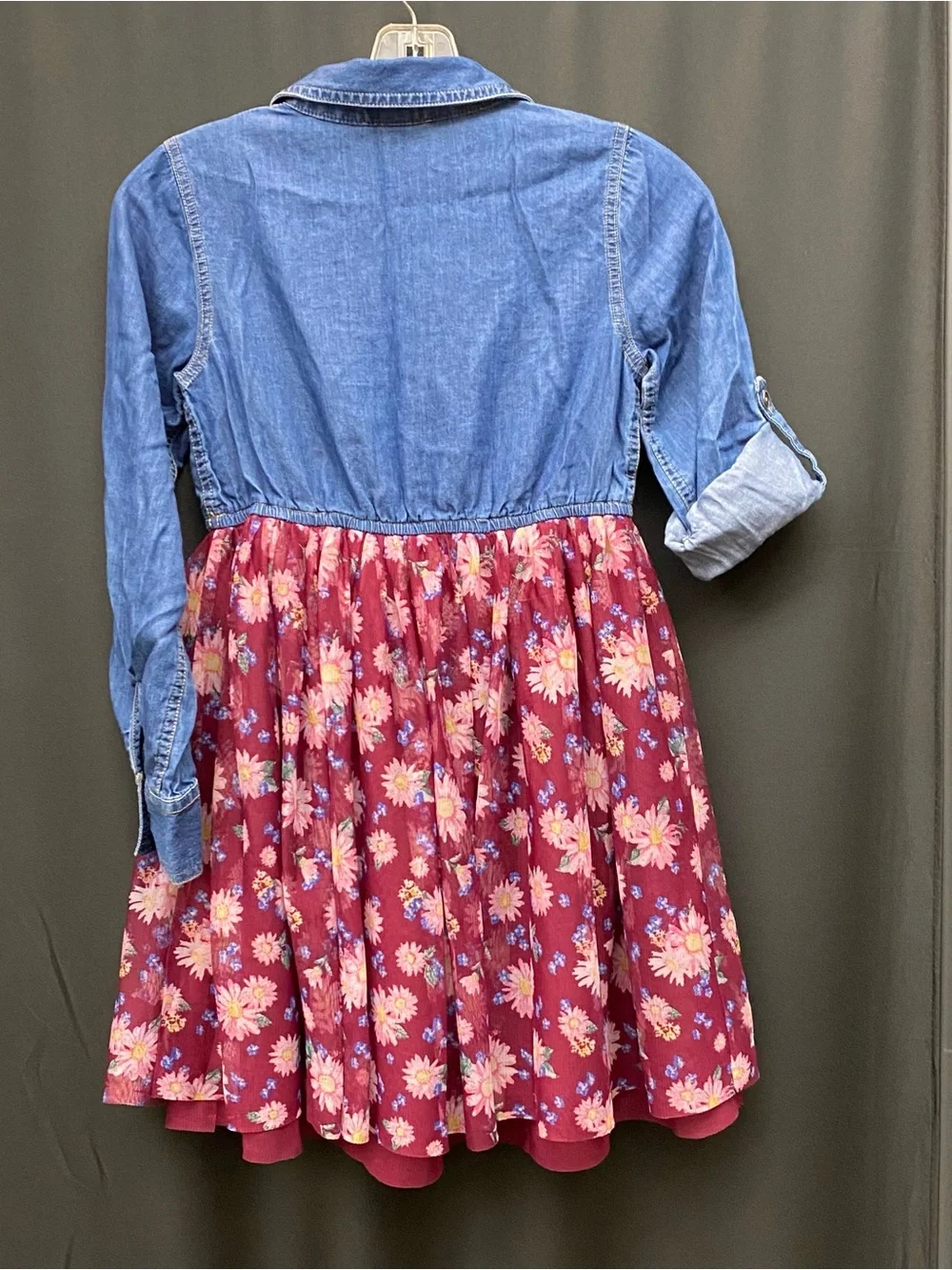 Justice Girls Denim & Floral Tulle Convertible Shirt Dress Size 10